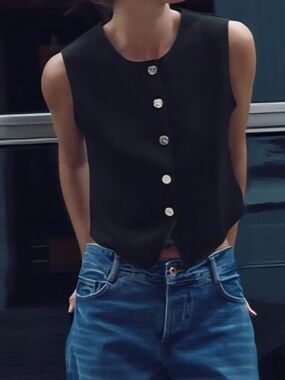 Zara Stretch Knit Vest Top Dark Blue  Sz Small